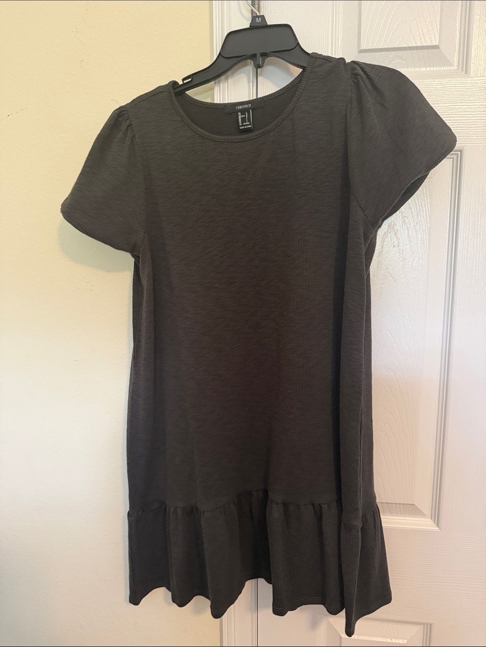 Forever 21 Black Ruffle-Hem Short Sleeve Mini Dress